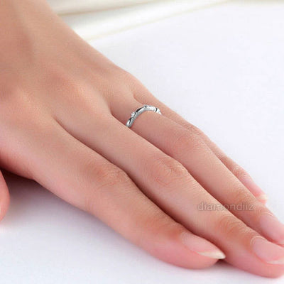 14K Solid White Gold Wedding Band Stackable Ring 0.03 Ct Diamond - diamondiiz.com