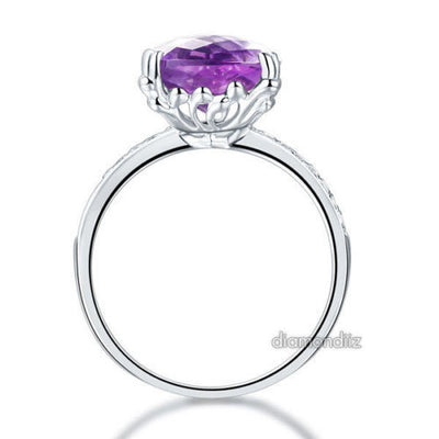 14K White Gold Engagement / Anniversary Ring Purple Cushion Amethyst Diamond - diamondiiz.com
