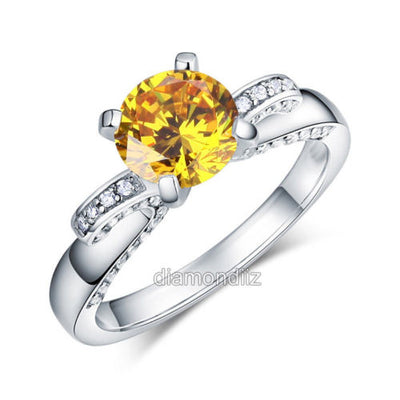 925 Sterling Silver Engagement Ring Vintage 2 Ct Yellow Canary Lab Diamond - diamondiiz.com