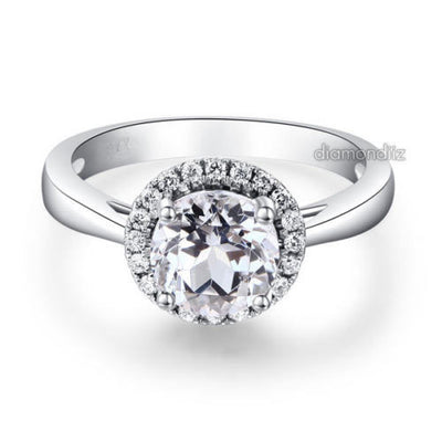 14K White Gold Wedding Engagement Ring 1.2 CT Topaz 0.16 CT Natural Diamonds - diamondiiz.com