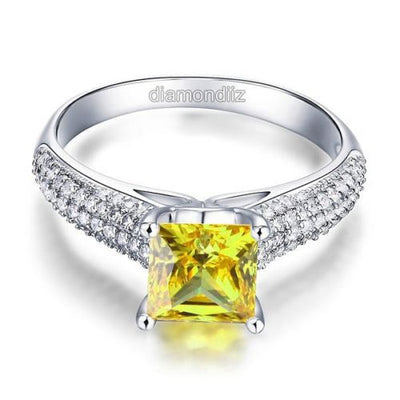 Sterling Silver Anniversary Ring Princess Yellow Canary Lab Diamond - diamondiiz.com