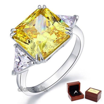 Sterling 925 Silver Ring 8 Carat Princess Yellow Canary Lab Created Diamond - diamondiiz.com