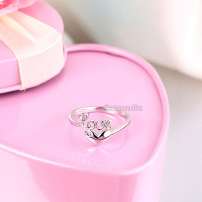 Women White Gold Love Wedding Band Heart Ring 0.01 Ct Diamond 585 Fine Jewelry - diamondiiz.com