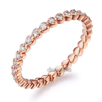 14K Solid Rose Gold Heart Eternity Wedding Band Stacking Ring 0.33 Ct Diamonds - diamondiiz.com