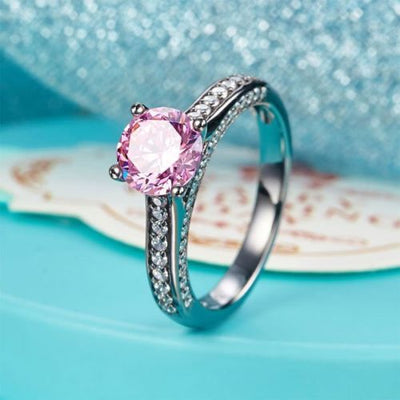 Cathedral Ring Black 925 Sterling Silver Fancy Pink Created Diamond - diamondiiz.com