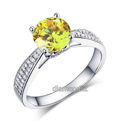 925 Sterling Silver Engagement Ring 2 Ct Yellow Canary Lab Created Diamond - diamondiiz.com