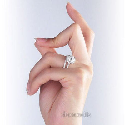 925 Sterling Silver Wedding Engagement Halo Ring Set 2 Carat Lab Created Diamond - diamondiiz.com