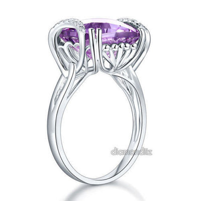 14K White Gold Luxury Anniversary Ring 6.4 Ct Cushion Purple Amethyst Diamond - diamondiiz.com