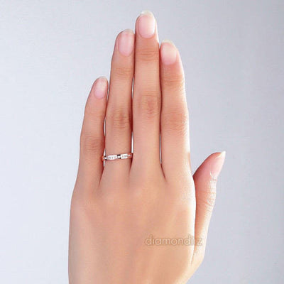 14K Solid Rose Gold Wedding Band Half Eternity Ring 0.17 Ct Diamonds - diamondiiz.com