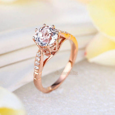 14K Rose Gold Wedding Engagement Ring 1.2 CT Topaz 0.1 CT Natural Diamonds - diamondiiz.com