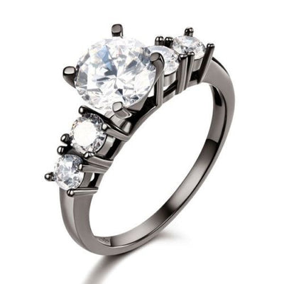 Black 925 Silver Engagement Anniversary Ring Five-Stone Lab Creaetd Diamond - diamondiiz.com