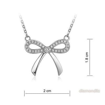 Fine 14K White Gold Bow Necklace 0.17 Ct Diamonds - diamondiiz.com