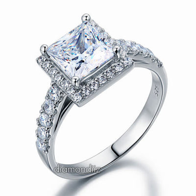 Wedding Engagement Sterling 925 Silver Ring 1.5 Ct Princess Lab Created Diamond - diamondiiz.com
