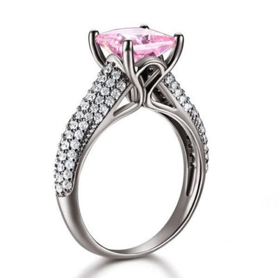Black 925 Silver Engagement Anniversary Ring Princess Fancy Pink Lab Diamond - diamondiiz.com