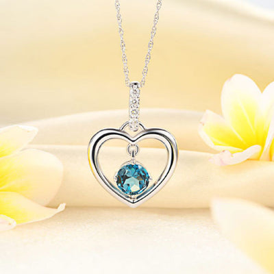 Fine 14K White Gold London Blue Topaz Heart Pendant Necklace 0.04 Ct Diamond - diamondiiz.com