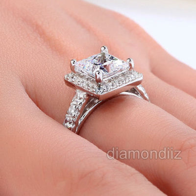 Wedding Engagement Sterling 925 Silver Ring 1.5 Ct Princess Lab Created Diamond - diamondiiz.com