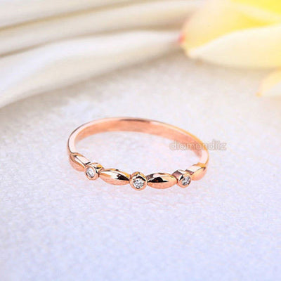14K Solid Rose Gold Wedding Band Stackable Ring 0.03 Ct Diamond - diamondiiz.com