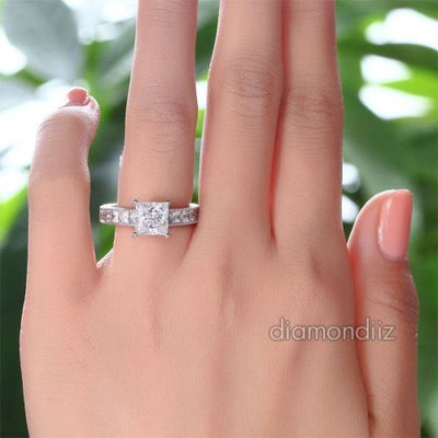Princess Lab Diamond Engagement Ring Vintage Style 925 Sterling Silver - diamondiiz.com