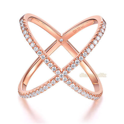 Women 14K Rose Gold Crossover Ring 0.37 Ct Diamond 585 Fine Jewelry - diamondiiz.com
