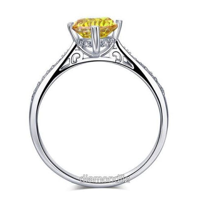 925 Sterling Silver Engagement Ring Vintage 1.25 Ct Yellow Canary Lab Diamond - diamondiiz.com