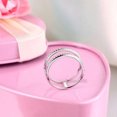 14K White Gold Wedding Ring Double Band 0.18 Ct Diamond solid 585 Fine Jewelry - diamondiiz.com