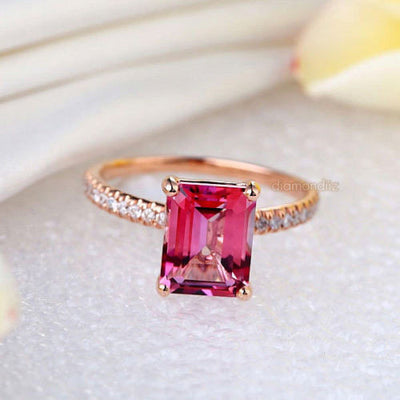 14K Rose Gold Wedding Engagement Ring 2.8 Ct Pink Topaz 0.16 Ct Natural Diamonds - diamondiiz.com