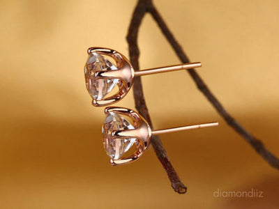 Solid 14K Rose Gold Stud 2.5 Ct Natural Clear Topaz Earrings - diamondiiz.com