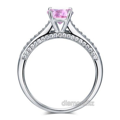 Cathedral Engagement Ring Sterling Silver Fancy Pink Created Diamond - diamondiiz.com