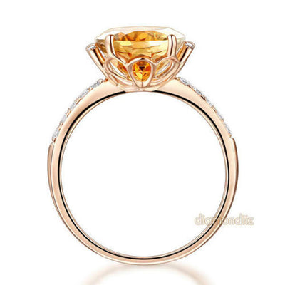 14K Rose Gold Luxury Anniversary Ring 5.2 Ct  Citrine 0.22 Ct Natural Diamond - diamondiiz.com