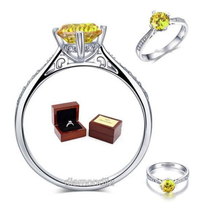 925 Sterling Silver Engagement Ring Vintage 1.25 Ct Yellow Canary Lab Diamond - diamondiiz.com