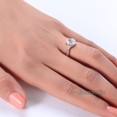 Oval Created Diamond Sterling 925 Silver Ring Wedding Engagement - diamondiiz.com
