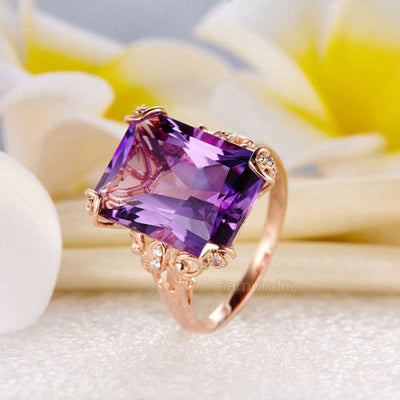 14K Rose Gold Luxury Wedding Anniversary Ring 10.5 Ct Purple Amethyst Diamond - diamondiiz.com
