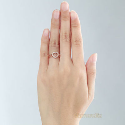 Women 14K Rose Gold Heart Wedding Band Anniversary Promise Ring 0.1 Ct Diamond - diamondiiz.com