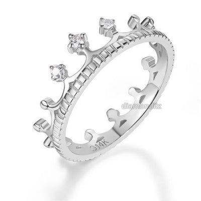 14K White Gold Wedding Band Princess Crown Ring 0.04 Ct Diamond Fine Jewelry - diamondiiz.com