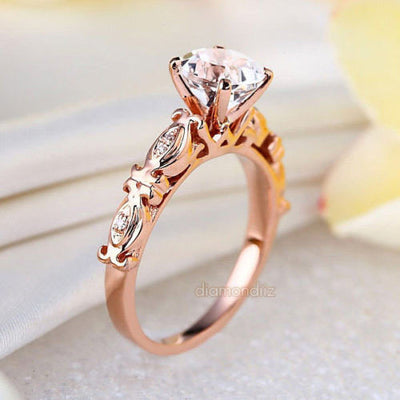 14K Rose Gold Vintage Wedding Engagement Ring 1.2 CT Topaz & Natural Diamonds - diamondiiz.com