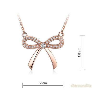 Fine 14K Rose Gold Bow Necklace 0.17 Ct Diamonds - diamondiiz.com