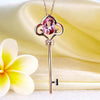 14K Rose Gold 2.5 Ct Pink Topaz Love Key Pendant Necklace 0.03 Ct Diamond - diamondiiz.com