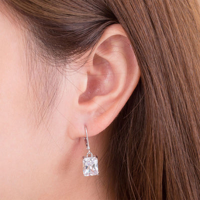 Fashion Princess Cut Dangle Earrings 925 Sterling Silver - diamondiiz.com