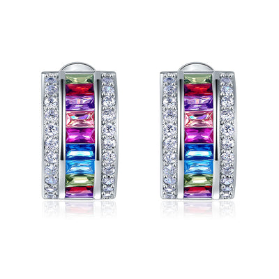 Lady New Style Muti-Color Stones Earrings 925 Sterling Silver - diamondiiz.com