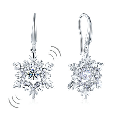 Dancing Stone Snowflake Dangle Drop Earrings 925 Sterling Silver - diamondiiz.com