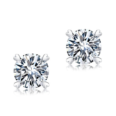 1 Carat Moissanite Diamond Heart Claws Stud Earrings 925 Sterling Silver MFE8207