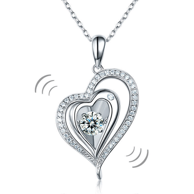Dancing Stone Elegant Heart Pendant Necklace 925 Sterling Silver - diamondiiz.com