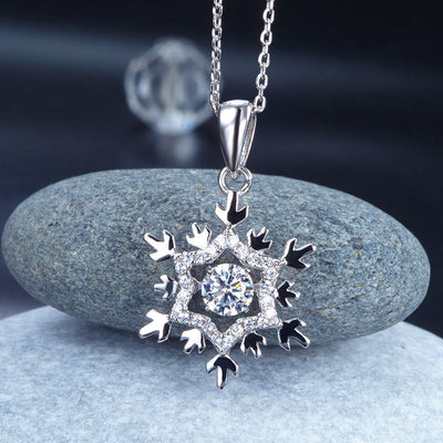 Dancing Stone Snowflake Pendant Necklace 925 Sterling Silver - diamondiiz.com