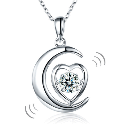 Dancing Stone Moon Heart Pendant Necklace 925 Sterling Silver - diamondiiz.com