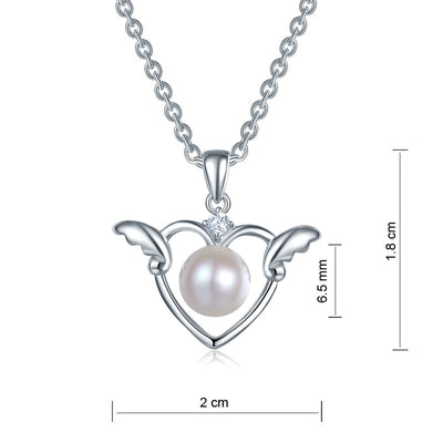 Kids Girl Angel Heart Freshwater Pearl Pendant Necklace 925 Sterling Silver - diamondiiz.com