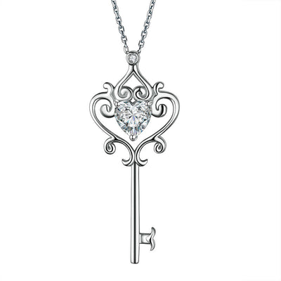 Love Heart Key Pendant Necklace 925 Sterling Silver - diamondiiz.com