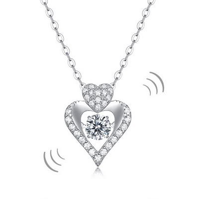 0.5 Carat Moissanite Diamond Dancing Stone Heart Necklace 925 Sterling Silver MFN8146