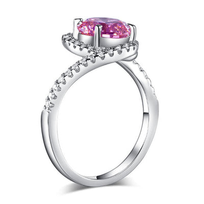 Twist Curl 925 Sterling Silver Wedding Engagement Ring 2 Ct Fancy Pink Created Diamond Promise Anniversary XFR8260
