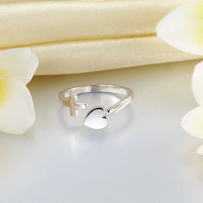 Plain Solid 925 Sterling Silver Ring Cross Heart for Lady Trendy Stylish XFR8287