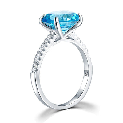 Solid 925 Sterling Silver 4 Carat Anniversary Ring Blue Oval Party Luxury Jewelry XFR8303